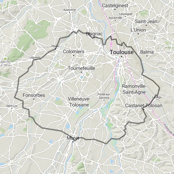 Map miniature of "Circuit des Collines" cycling inspiration in Midi-Pyrénées, France. Generated by Tarmacs.app cycling route planner