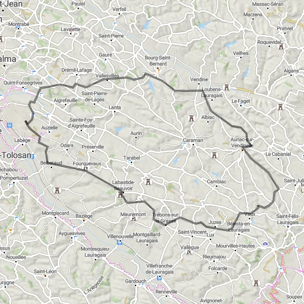 Miniatuurkaart van de fietsinspiratie "Ontdek de schoonheid van Belberaud op de fiets" in Midi-Pyrénées, France. Gemaakt door de Tarmacs.app fietsrouteplanner