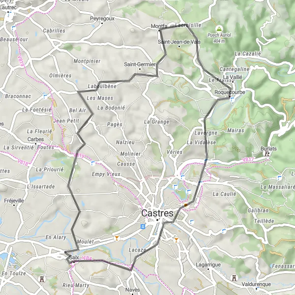 Miniatuurkaart van de fietsinspiratie "Rondrit van Saïx door Landelijke Schatten" in Midi-Pyrénées, France. Gemaakt door de Tarmacs.app fietsrouteplanner