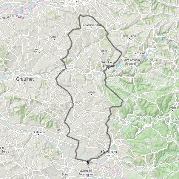 Miniatua del mapa de inspiración ciclista "Ruta de Ciclismo en Carretera por Midi-Pyrénées" en Midi-Pyrénées, France. Generado por Tarmacs.app planificador de rutas ciclistas