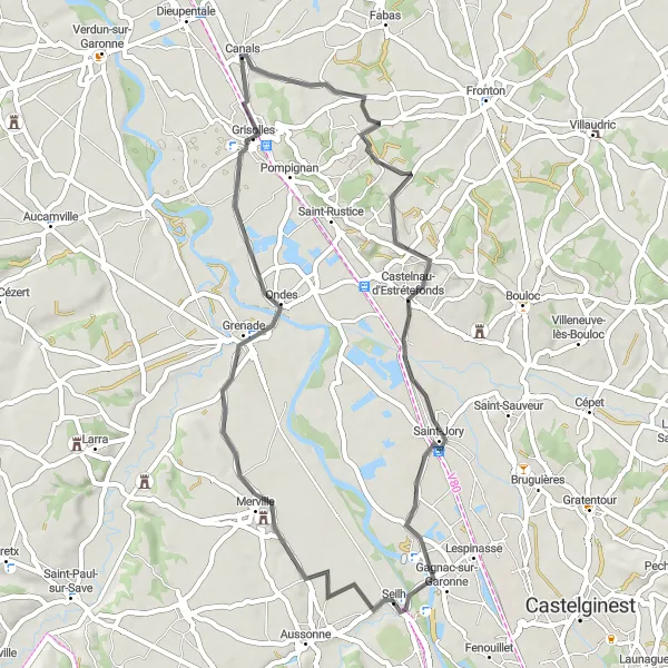 Zemljevid v pomanjšavi "Seilh - Grenade - Saint-Jory - Gagnac-sur-Garonne - Seilh" kolesarske inspiracije v Midi-Pyrénées, France. Generirano z načrtovalcem kolesarskih poti Tarmacs.app
