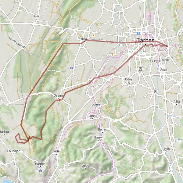 Map miniature of "Gravel Adventure" cycling inspiration in Midi-Pyrénées, France. Generated by Tarmacs.app cycling route planner