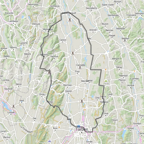 Miniatuurkaart van de fietsinspiratie "Ontdek het platteland rond Maubourguet" in Midi-Pyrénées, France. Gemaakt door de Tarmacs.app fietsrouteplanner