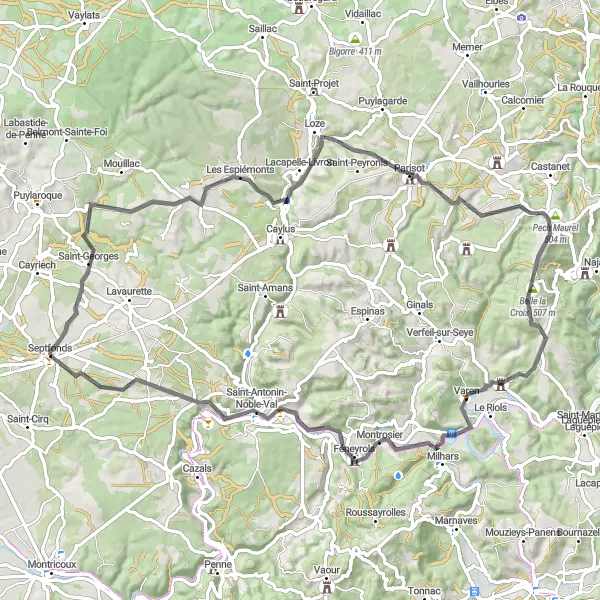 Miniatuurkaart van de fietsinspiratie "Natuurlijke schoonheid en historie in de Midi-Pyrénées" in Midi-Pyrénées, France. Gemaakt door de Tarmacs.app fietsrouteplanner