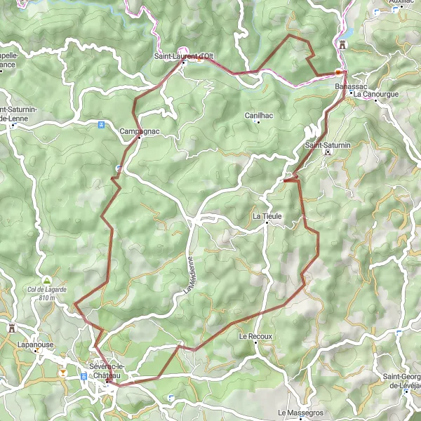 Miniatuurkaart van de fietsinspiratie "Rondrit met een prachtig uitzicht op Sévérac-le-Château" in Midi-Pyrénées, France. Gemaakt door de Tarmacs.app fietsrouteplanner