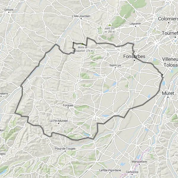 Miniature de la carte de l'inspiration cycliste "Tour du Gers" dans la Midi-Pyrénées, France. Générée par le planificateur d'itinéraire cycliste Tarmacs.app