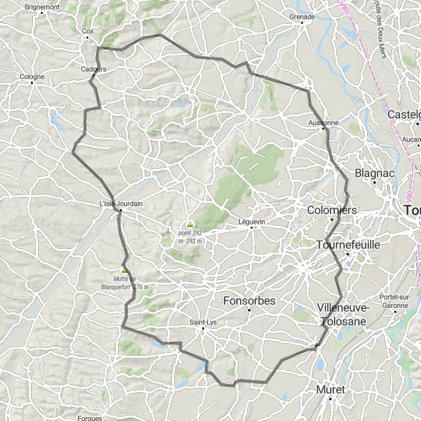 Miniaturní mapa "Cyklistická trasa kolem historických památek" inspirace pro cyklisty v oblasti Midi-Pyrénées, France. Vytvořeno pomocí plánovače tras Tarmacs.app