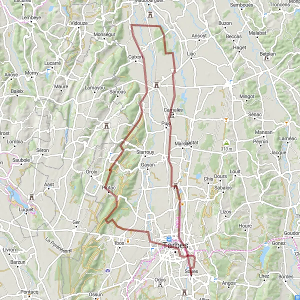 Miniatuurkaart van de fietsinspiratie "Grindpad naar Tarbes en Bazet" in Midi-Pyrénées, France. Gemaakt door de Tarmacs.app fietsrouteplanner