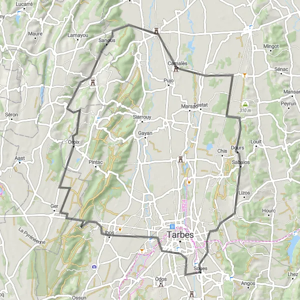 Kartminiatyr av "Vägcykling till Bazillac" cykelinspiration i Midi-Pyrénées, France. Genererad av Tarmacs.app cykelruttplanerare