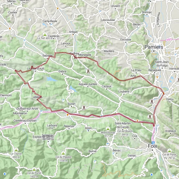 Mapa miniatúra "Zaujímavá cyklotrasa cez kopce a údolia" cyklistická inšpirácia v Midi-Pyrénées, France. Vygenerované cyklistickým plánovačom trás Tarmacs.app