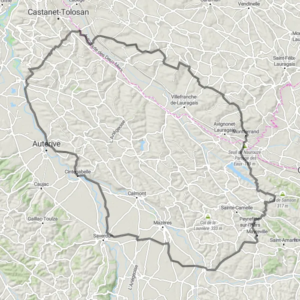 Miniaturekort af cykelinspirationen "Historisk Rute til Montferrand gennem Mauremont" i Midi-Pyrénées, France. Genereret af Tarmacs.app cykelruteplanlægger