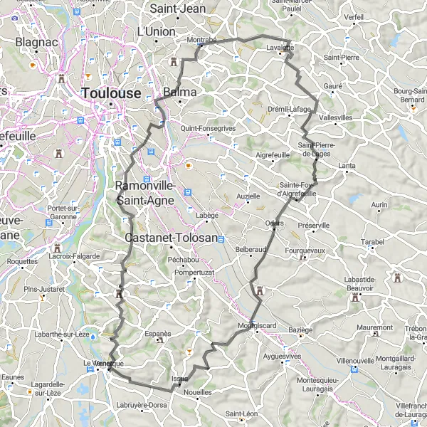 Mapa miniatúra "Road Loop to Pouze" cyklistická inšpirácia v Midi-Pyrénées, France. Vygenerované cyklistickým plánovačom trás Tarmacs.app