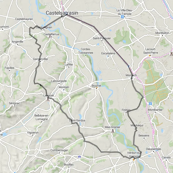 Map miniature of "Countryside Exploration" cycling inspiration in Midi-Pyrénées, France. Generated by Tarmacs.app cycling route planner