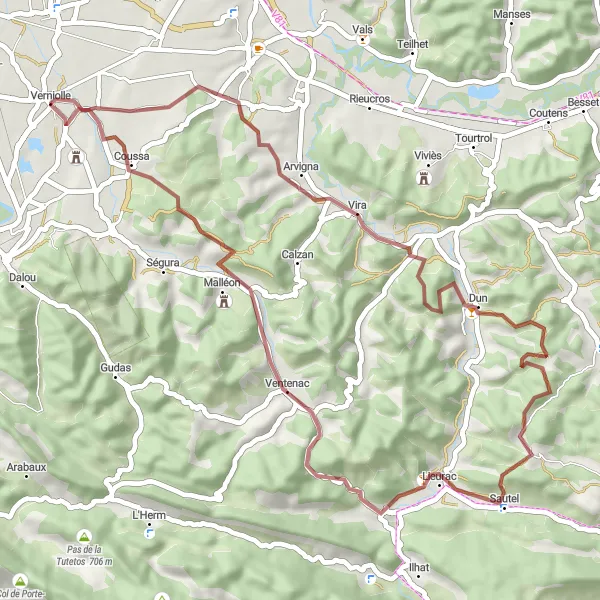 Miniatura mapy "Trasa szutrowa przez Arvigna i Pic Galinié" - trasy rowerowej w Midi-Pyrénées, France. Wygenerowane przez planer tras rowerowych Tarmacs.app