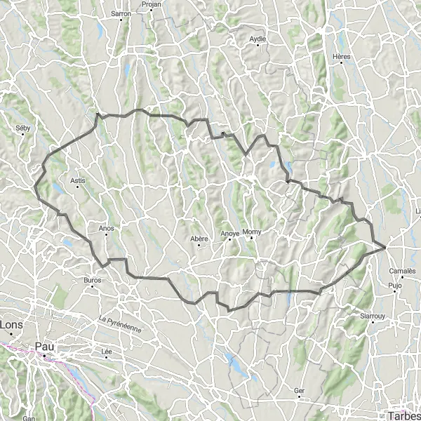 Miniatuurkaart van de fietsinspiratie "Vic-en-Bigorre to Bassillon-Vauzé Road Cycling Route" in Midi-Pyrénées, France. Gemaakt door de Tarmacs.app fietsrouteplanner