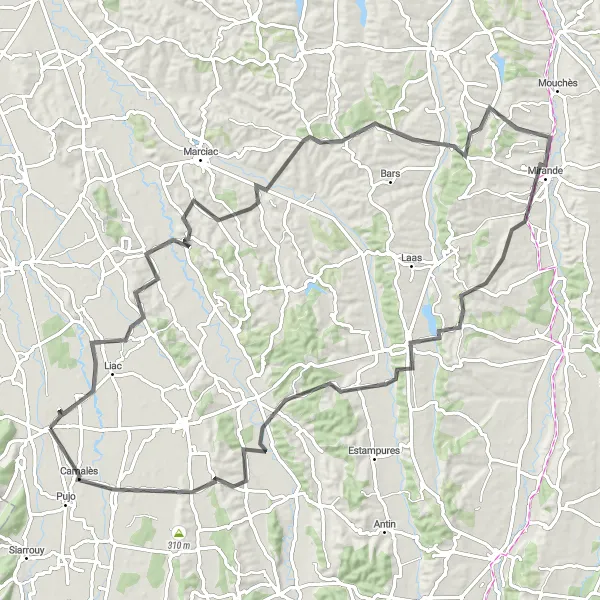 Kartminiatyr av "Runt Vic-en-Bigorre: Konst och Natursköna Vyer" cykelinspiration i Midi-Pyrénées, France. Genererad av Tarmacs.app cykelruttplanerare