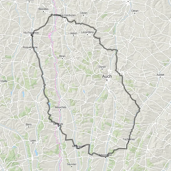 Karten-Miniaturansicht der Radinspiration "Erkundungstour durch die Weinberge der Gascogne" in Midi-Pyrénées, France. Erstellt vom Tarmacs.app-Routenplaner für Radtouren