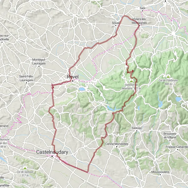 Karten-Miniaturansicht der Radinspiration "Gravel-Tour zu den Höhepunkten von Viviers-lès-Montagnes" in Midi-Pyrénées, France. Erstellt vom Tarmacs.app-Routenplaner für Radtouren