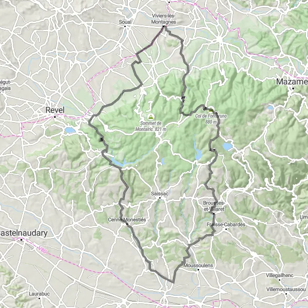 Karten-Miniaturansicht der Radinspiration "Epische Road-Tour von Saint-Affrique-les-Montagnes nach Dourgne" in Midi-Pyrénées, France. Erstellt vom Tarmacs.app-Routenplaner für Radtouren