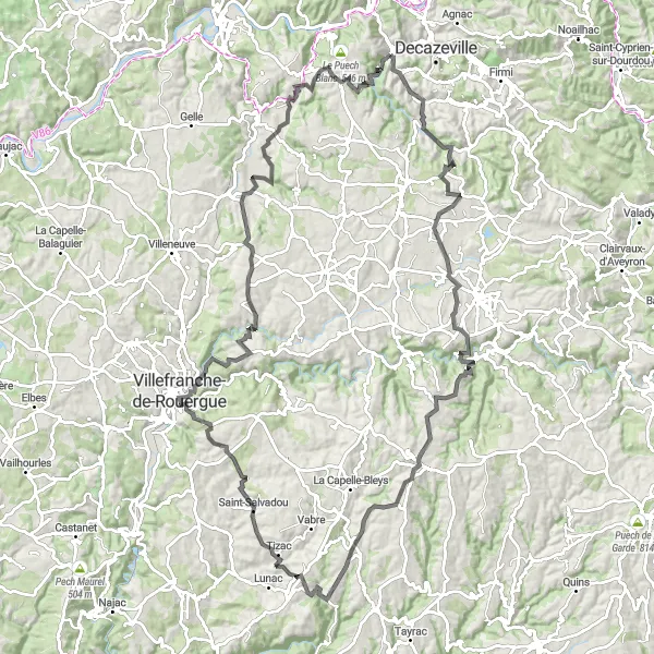 Karten-Miniaturansicht der Radinspiration "Tour de Midi-Pyrénées" in Midi-Pyrénées, France. Erstellt vom Tarmacs.app-Routenplaner für Radtouren