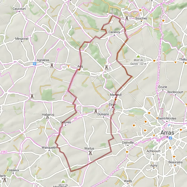 Miniature de la carte de l'inspiration cycliste "Le Tour de la Campagne" dans la Nord-Pas de Calais, France. Générée par le planificateur d'itinéraire cycliste Tarmacs.app