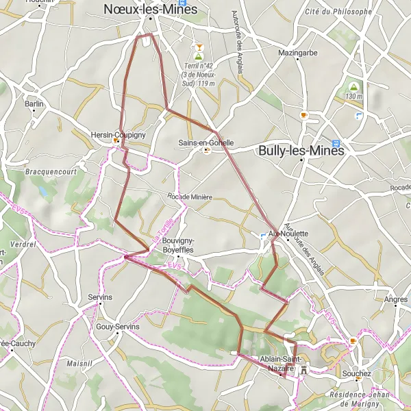 Map miniature of "Scenic Gravel Loop" cycling inspiration in Nord-Pas de Calais, France. Generated by Tarmacs.app cycling route planner