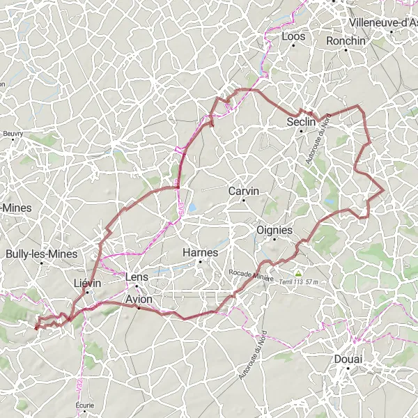 Map miniature of "The Gravel Adventure" cycling inspiration in Nord-Pas de Calais, France. Generated by Tarmacs.app cycling route planner