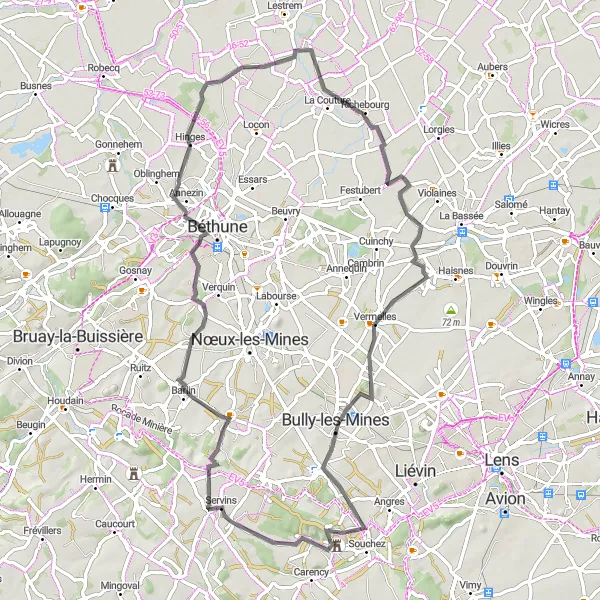 Map miniature of "A Journey Through Hidden Gems" cycling inspiration in Nord-Pas de Calais, France. Generated by Tarmacs.app cycling route planner