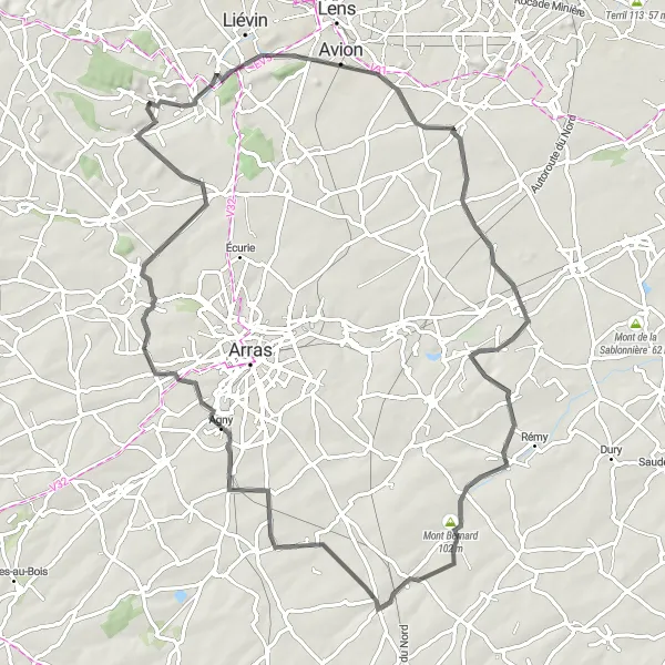 Map miniature of "Countryside Adventure" cycling inspiration in Nord-Pas de Calais, France. Generated by Tarmacs.app cycling route planner