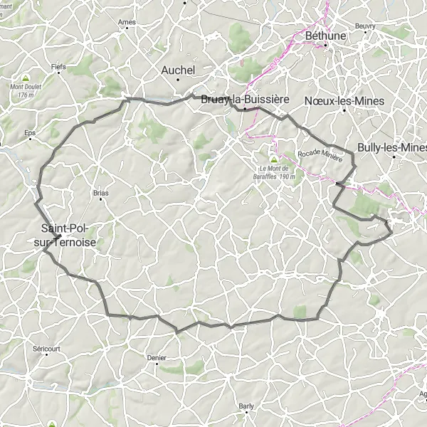 Map miniature of "Discovering Avesnes and Beyond" cycling inspiration in Nord-Pas de Calais, France. Generated by Tarmacs.app cycling route planner