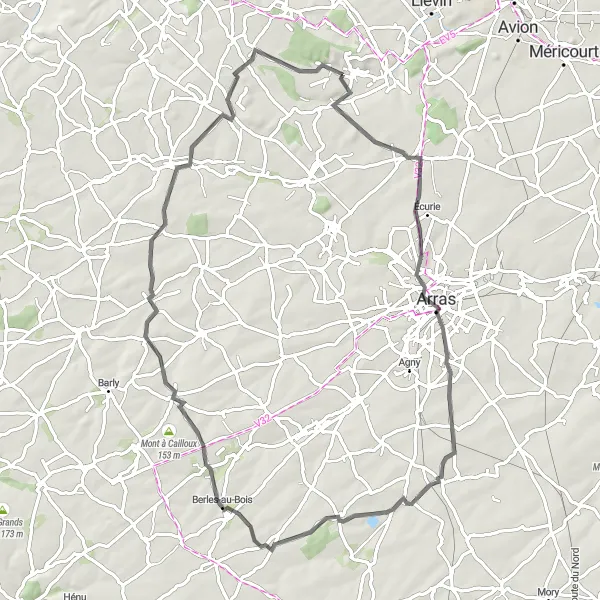 Map miniature of "The Road to History" cycling inspiration in Nord-Pas de Calais, France. Generated by Tarmacs.app cycling route planner