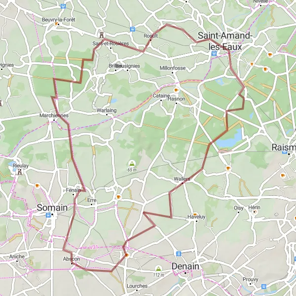 Map miniature of "Gravel Loop from Abscon" cycling inspiration in Nord-Pas de Calais, France. Generated by Tarmacs.app cycling route planner