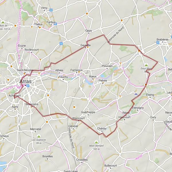Miniature de la carte de l'inspiration cycliste "Charme de Vitry-en-Artois" dans la Nord-Pas de Calais, France. Générée par le planificateur d'itinéraire cycliste Tarmacs.app