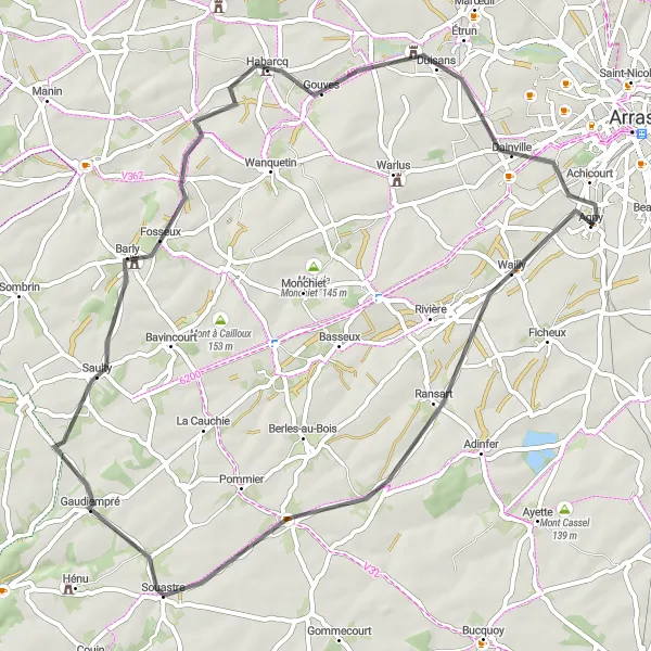 Map miniature of "Scenic Road Tour" cycling inspiration in Nord-Pas de Calais, France. Generated by Tarmacs.app cycling route planner