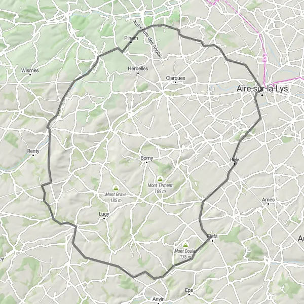 Miniature de la carte de l'inspiration cycliste "Les Collines du Boulonnais en Road Bike" dans la Nord-Pas de Calais, France. Générée par le planificateur d'itinéraire cycliste Tarmacs.app