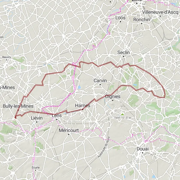 Miniature de la carte de l'inspiration cycliste "Aventure gravel dans le Nord-Pas de Calais" dans la Nord-Pas de Calais, France. Générée par le planificateur d'itinéraire cycliste Tarmacs.app
