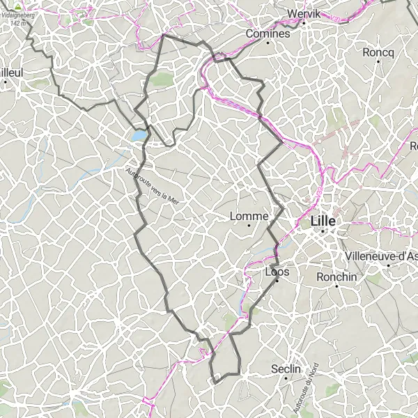 Map miniature of "Rural Delights of Bois-Grenier" cycling inspiration in Nord-Pas de Calais, France. Generated by Tarmacs.app cycling route planner