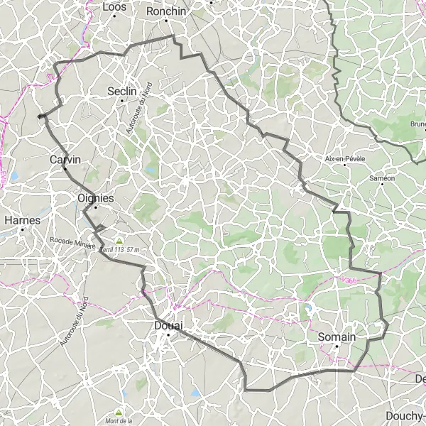 Map miniature of "Discovering the Douai Region" cycling inspiration in Nord-Pas de Calais, France. Generated by Tarmacs.app cycling route planner