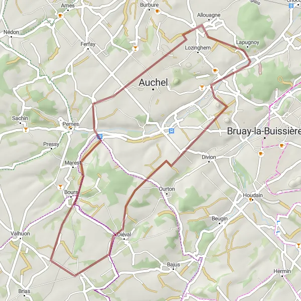 Miniature de la carte de l'inspiration cycliste "Chemin de Cauchy-à-la-Tour" dans la Nord-Pas de Calais, France. Générée par le planificateur d'itinéraire cycliste Tarmacs.app