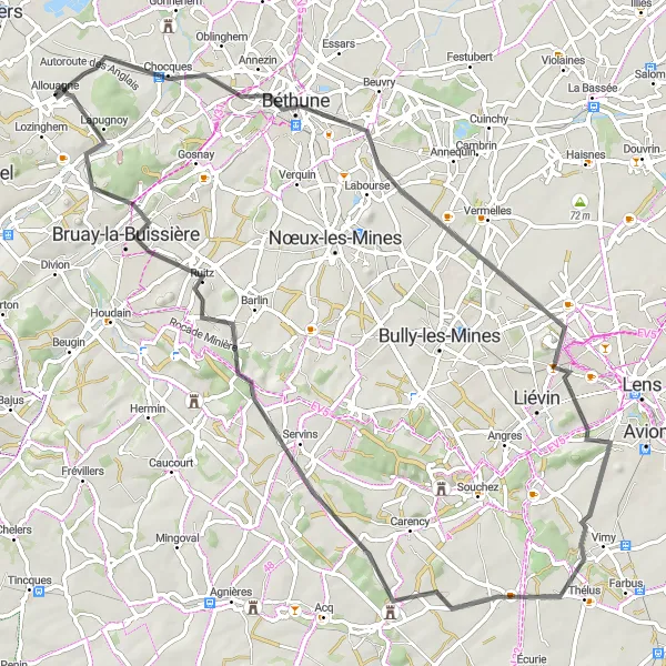 Miniature de la carte de l'inspiration cycliste "Tour Historique de l'Artois" dans la Nord-Pas de Calais, France. Générée par le planificateur d'itinéraire cycliste Tarmacs.app