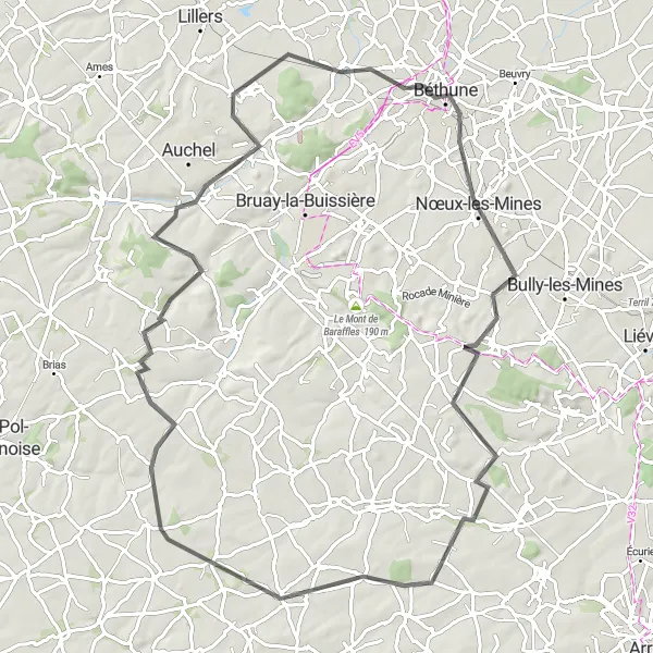 Miniature de la carte de l'inspiration cycliste "La Boucle des Collines du Nord" dans la Nord-Pas de Calais, France. Générée par le planificateur d'itinéraire cycliste Tarmacs.app