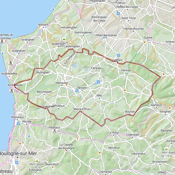 Miniature de la carte de l'inspiration cycliste "Parcours Rural Authentique" dans la Nord-Pas de Calais, France. Générée par le planificateur d'itinéraire cycliste Tarmacs.app