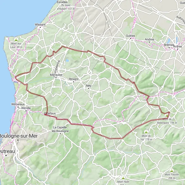 Miniature de la carte de l'inspiration cycliste "Tour des Collines Gravel" dans la Nord-Pas de Calais, France. Générée par le planificateur d'itinéraire cycliste Tarmacs.app