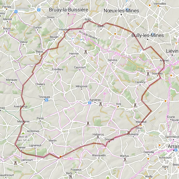 Miniature de la carte de l'inspiration cycliste "Les Hauts Plateaux" dans la Nord-Pas de Calais, France. Générée par le planificateur d'itinéraire cycliste Tarmacs.app