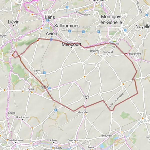 Miniature de la carte de l'inspiration cycliste "Les Collines Vertes" dans la Nord-Pas de Calais, France. Générée par le planificateur d'itinéraire cycliste Tarmacs.app