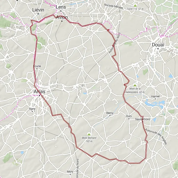 Miniature de la carte de l'inspiration cycliste "Les Chemins de Galet" dans la Nord-Pas de Calais, France. Générée par le planificateur d'itinéraire cycliste Tarmacs.app