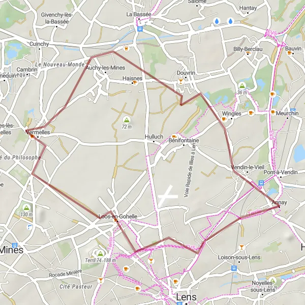 Map miniature of "Scenic Gravel Adventure" cycling inspiration in Nord-Pas de Calais, France. Generated by Tarmacs.app cycling route planner