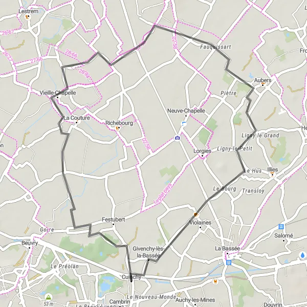 Miniature de la carte de l'inspiration cycliste "Bucolique et authentique" dans la Nord-Pas de Calais, France. Générée par le planificateur d'itinéraire cycliste Tarmacs.app