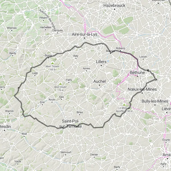 Miniature de la carte de l'inspiration cycliste "Route des Châteaux" dans la Nord-Pas de Calais, France. Générée par le planificateur d'itinéraire cycliste Tarmacs.app