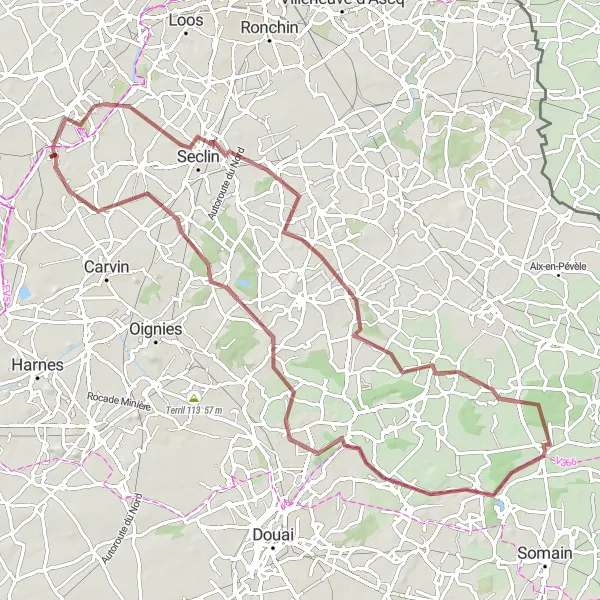 Map miniature of "Hidden Gems of Annoeullin" cycling inspiration in Nord-Pas de Calais, France. Generated by Tarmacs.app cycling route planner